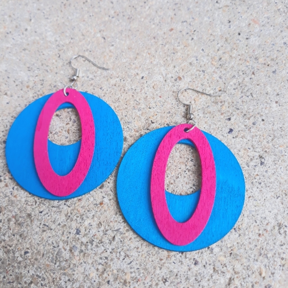 Multi Color/Handpainted Wood/Hoop Earrings